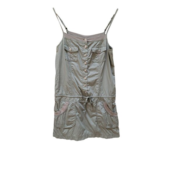 Sleeveless Olive Green Heritage 1981 Button-Front Dress With Adjustable Straps & - Picture 1 of 4